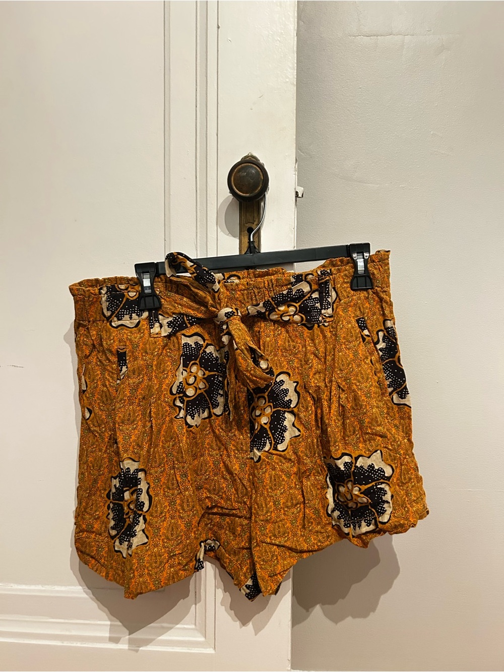 Anthropologie Mustard Floral High-Waist Tie Shorts